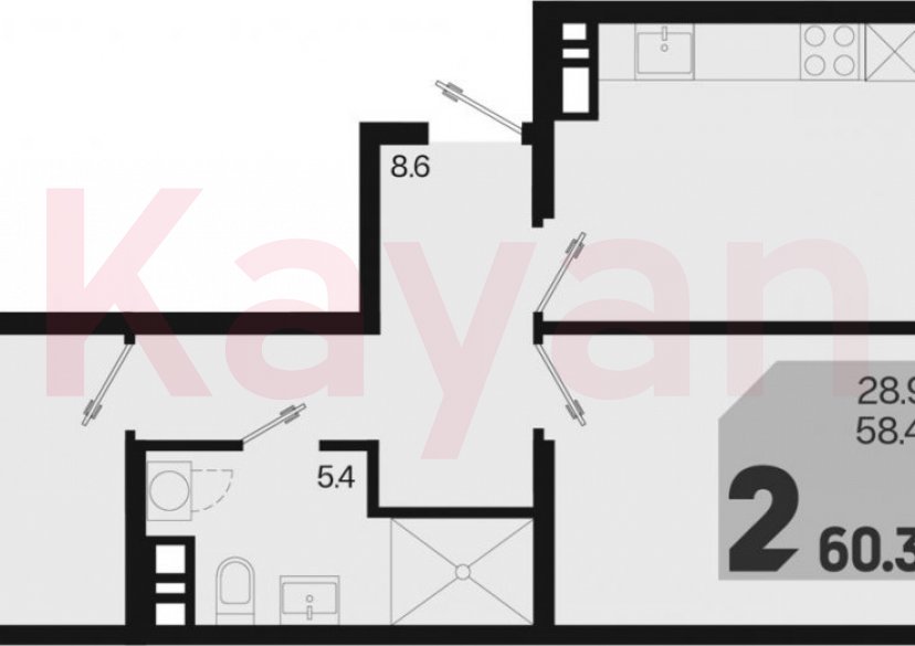 Продажа 2-комн. квартиры, 58.4 кв.м фото 0