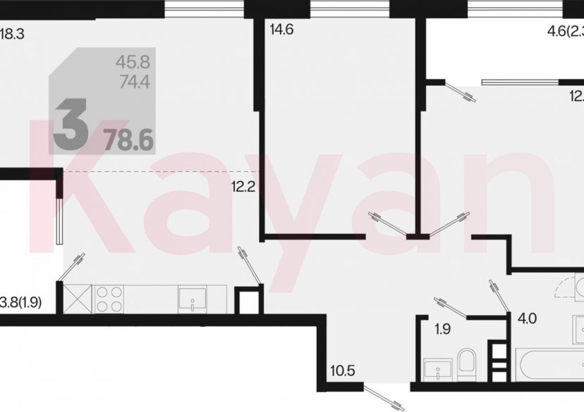 Продажа 3-комн. квартиры, 74.4 кв.м фото 0