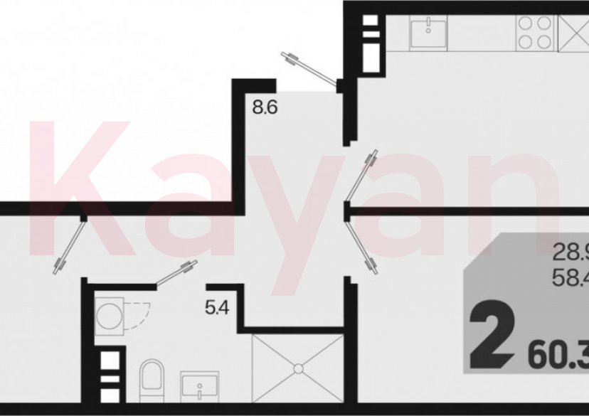 Продажа 2-комн. квартиры, 58.4 кв.м фото 0