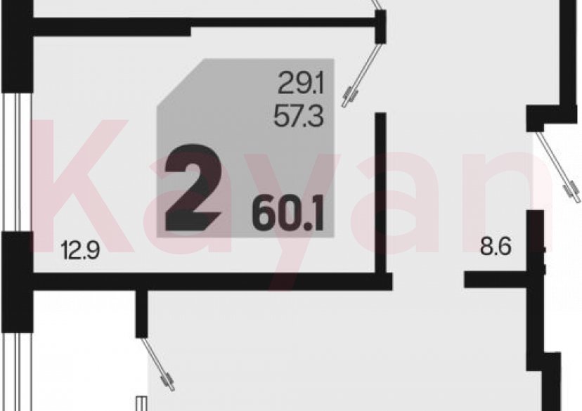 Продажа 2-комн. квартиры, 57.3 кв.м фото 0