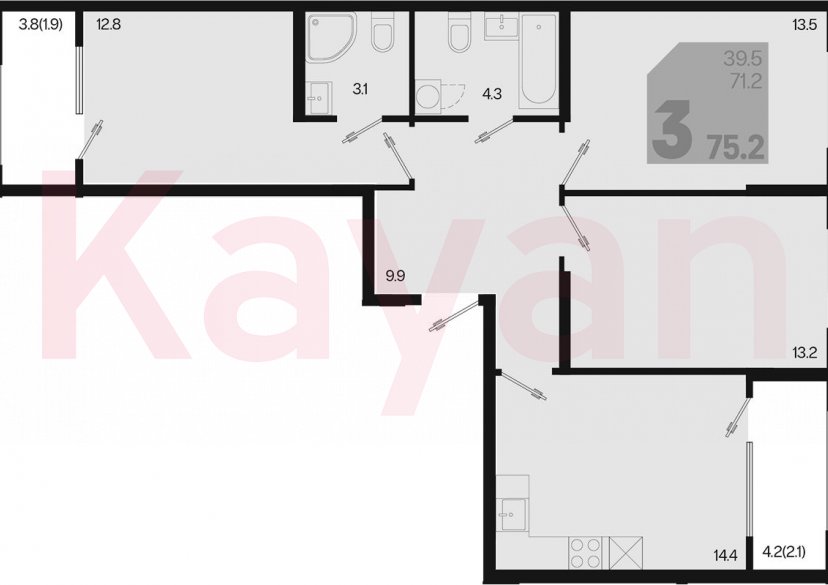 Продажа 3-комн. квартиры, 71.2 кв.м фото 0