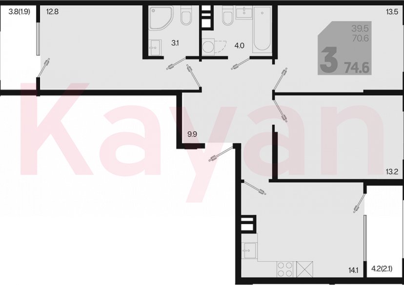 Продажа 3-комн. квартиры, 70.6 кв.м фото 0