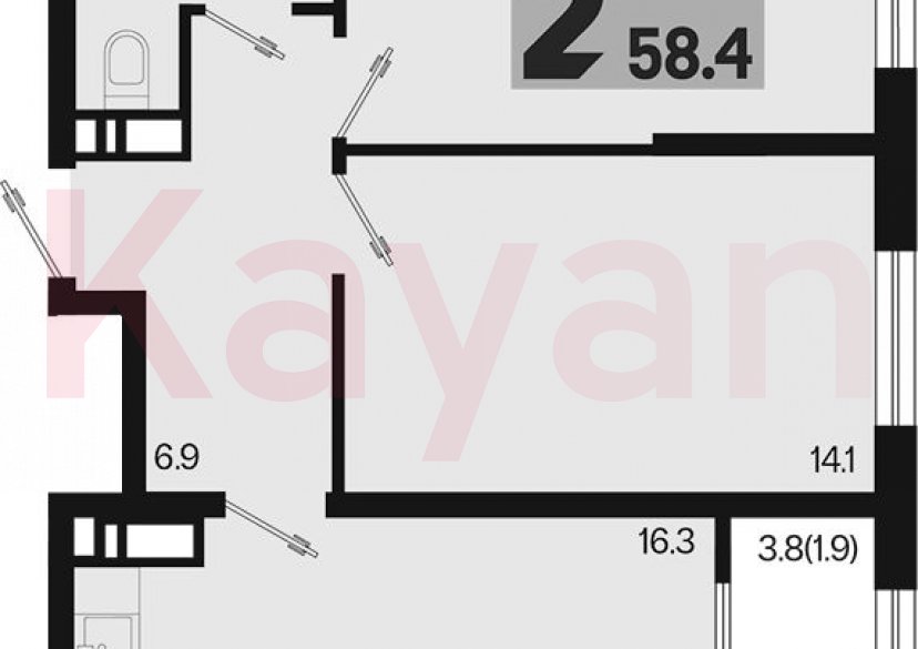 Продажа 2-комн. квартиры, 56.5 кв.м фото 0