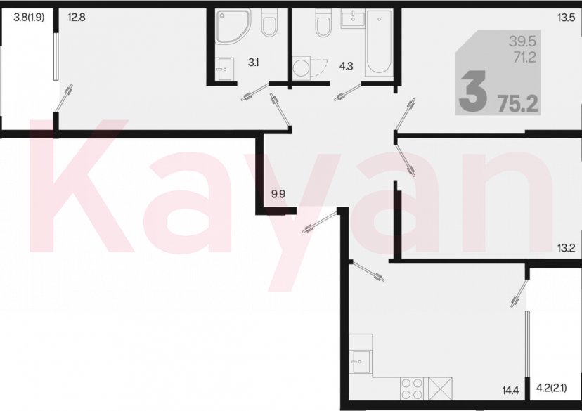 Продажа 3-комн. квартиры, 71.2 кв.м фото 0