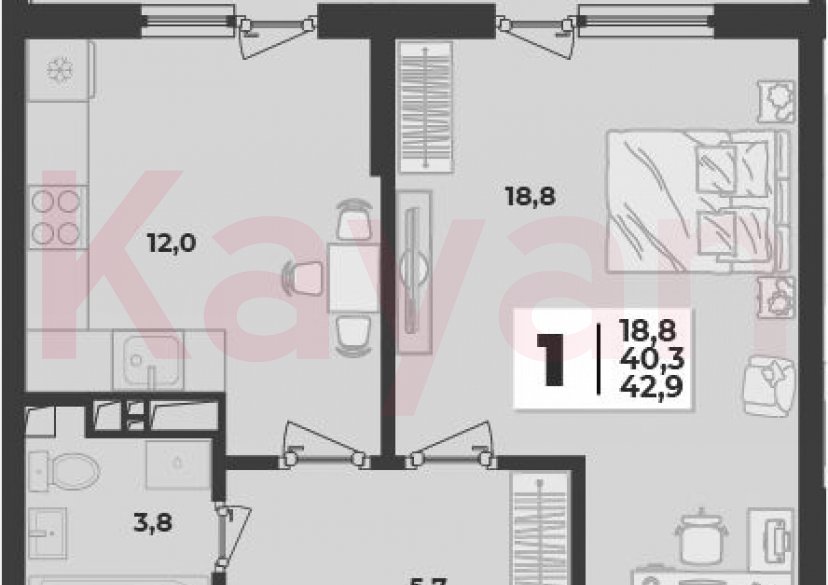 Продажа 1-комн. квартиры, 40.3 кв.м фото 0