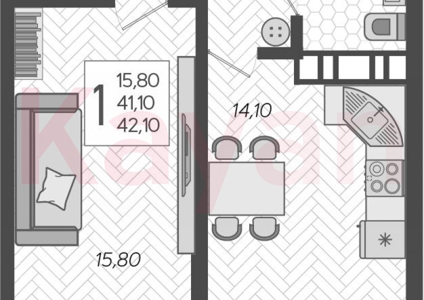 Продажа 1-комн. квартиры, 41.1 кв.м фото 0