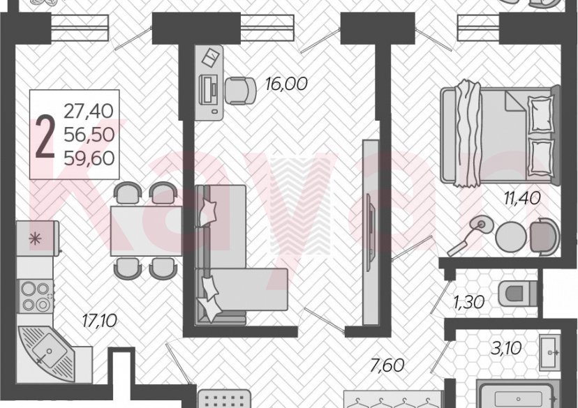 Продажа 3-комн. квартиры, 56.5 кв.м фото 0