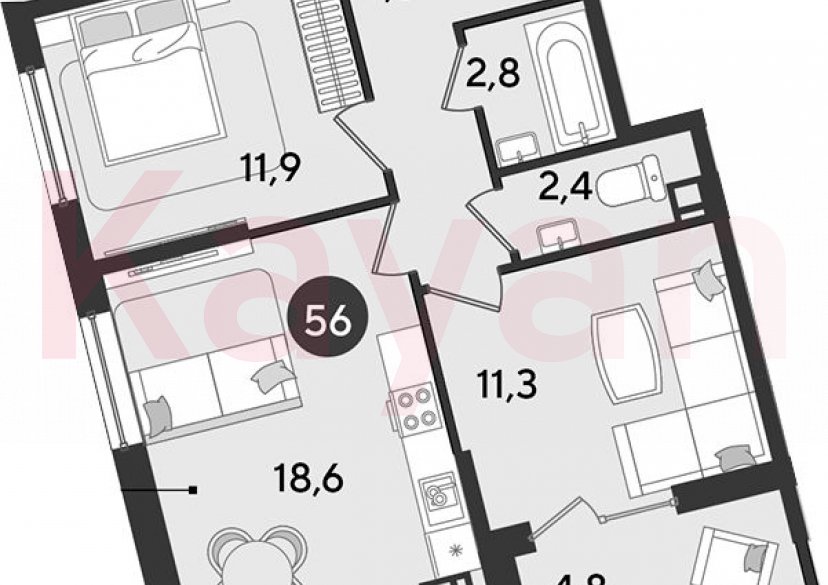 Продажа 3-комн. квартиры, 54.5 кв.м фото 0