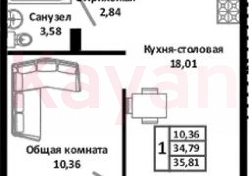 Продажа 2-комн. квартиры, 34.79 кв.м фото 0