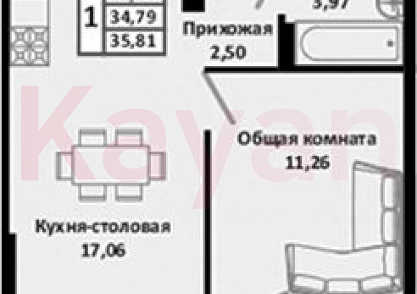 Продажа 2-комн. квартиры, 34.79 кв.м фото 0