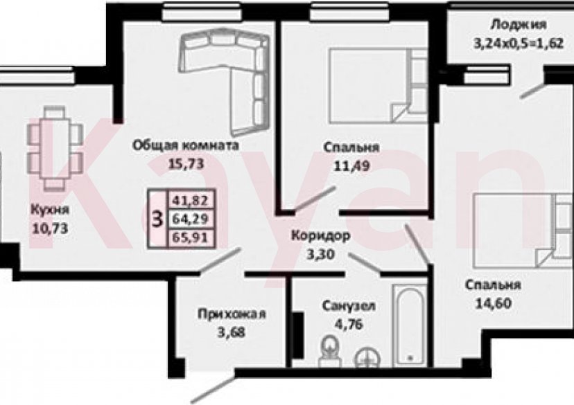 Продажа 3-комн. квартиры, 64.29 кв.м фото 0