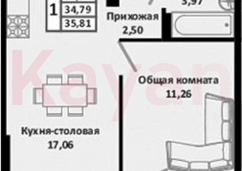 Продажа 2-комн. квартиры, 34.79 кв.м фото 0