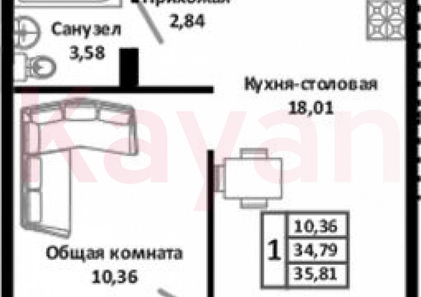 Продажа 2-комн. квартиры, 34.79 кв.м фото 0