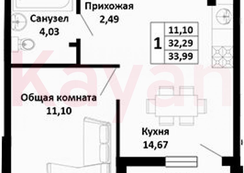 Продажа 2-комн. квартиры, 32.29 кв.м фото 0