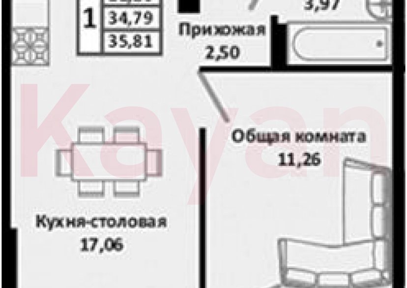 Продажа 2-комн. квартиры, 34.79 кв.м фото 0