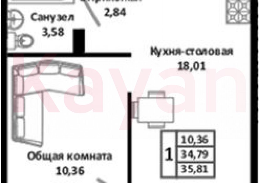 Продажа 2-комн. квартиры, 34.79 кв.м фото 0