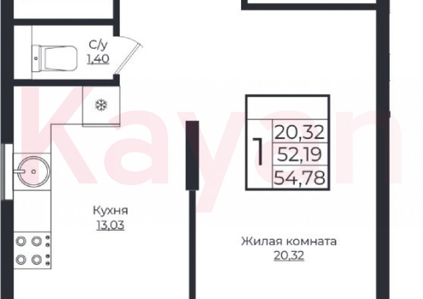 Продажа 1-комн. квартиры, 52.21 кв.м фото 0