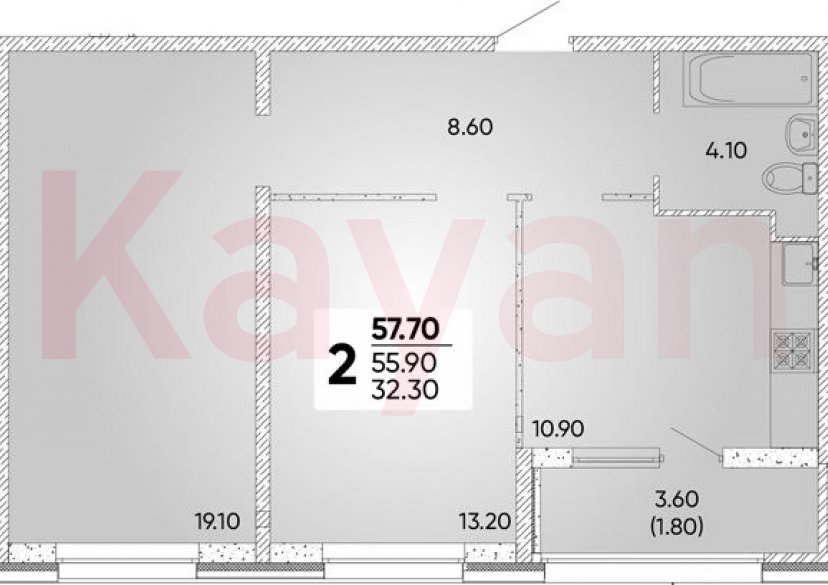 Продажа 2-комн. квартиры, 55.9 кв.м фото 0