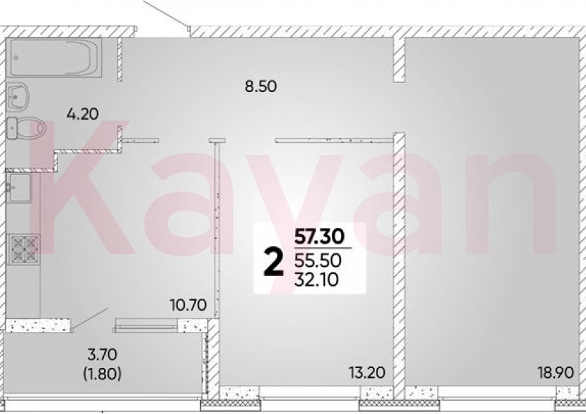 Продажа 2-комн. квартиры, 55.5 кв.м фото 0