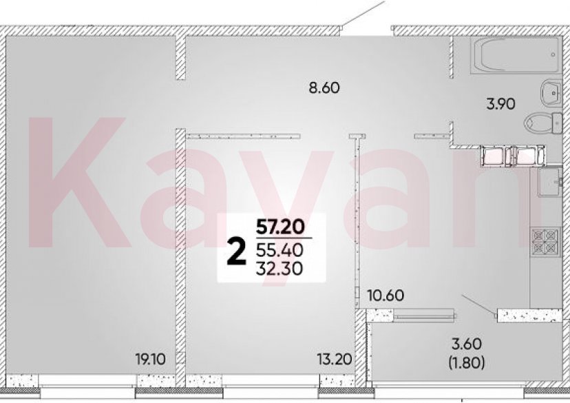 Продажа 2-комн. квартиры, 55.4 кв.м фото 0