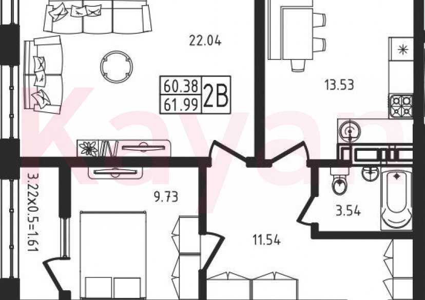 Продажа 2-комн. квартиры, 60.38 кв.м фото 0