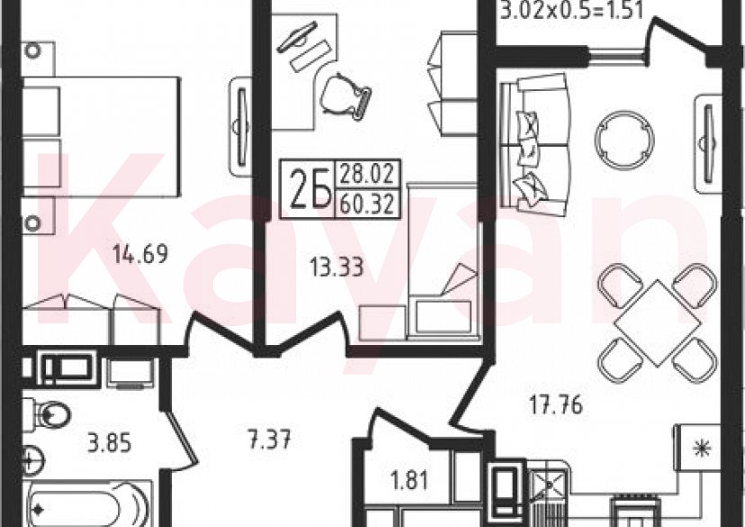 Продажа 3-комн. квартиры, 58.81 кв.м фото 0