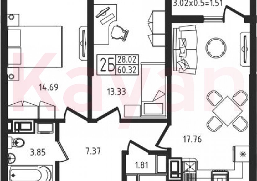 Продажа 3-комн. квартиры, 58.81 кв.м фото 0