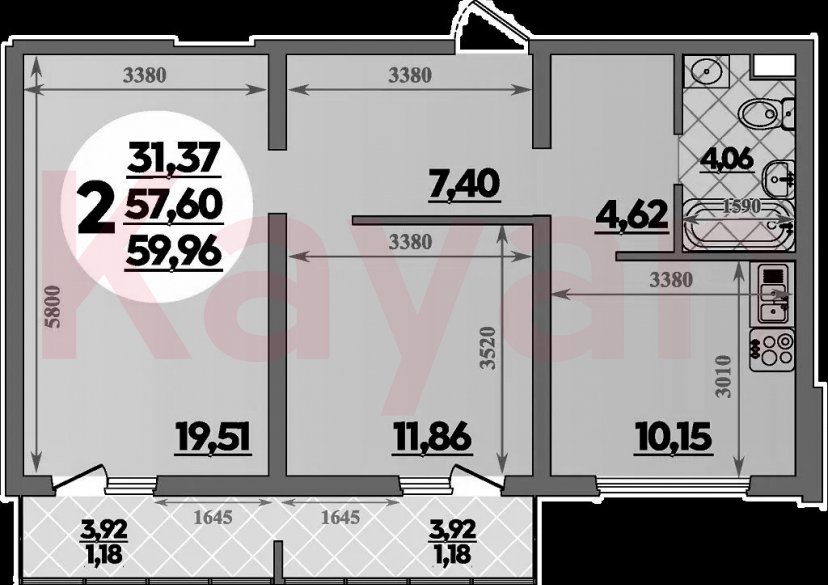 Продажа 2-комн. квартиры, 57.6 кв.м фото 0