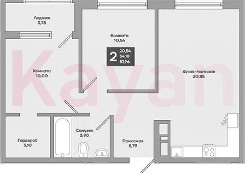 Продажа 2-комн. квартиры, 54.18 кв.м фото 0