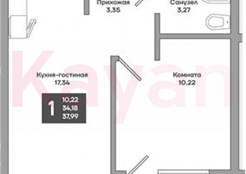 Продажа 1-комн. квартиры, 34.18 кв.м фото 0