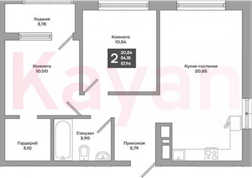 Продажа 2-комн. квартиры, 54.18 кв.м фото 0