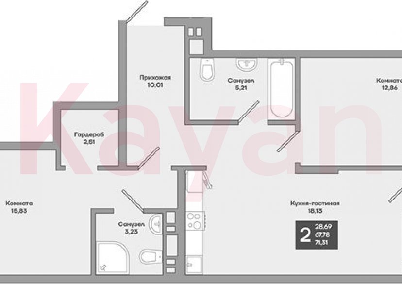 Продажа 2-комн. квартиры, 67.78 кв.м фото 0