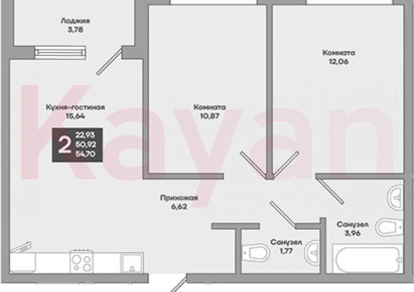 Продажа 2-комн. квартиры, 50.92 кв.м фото 0