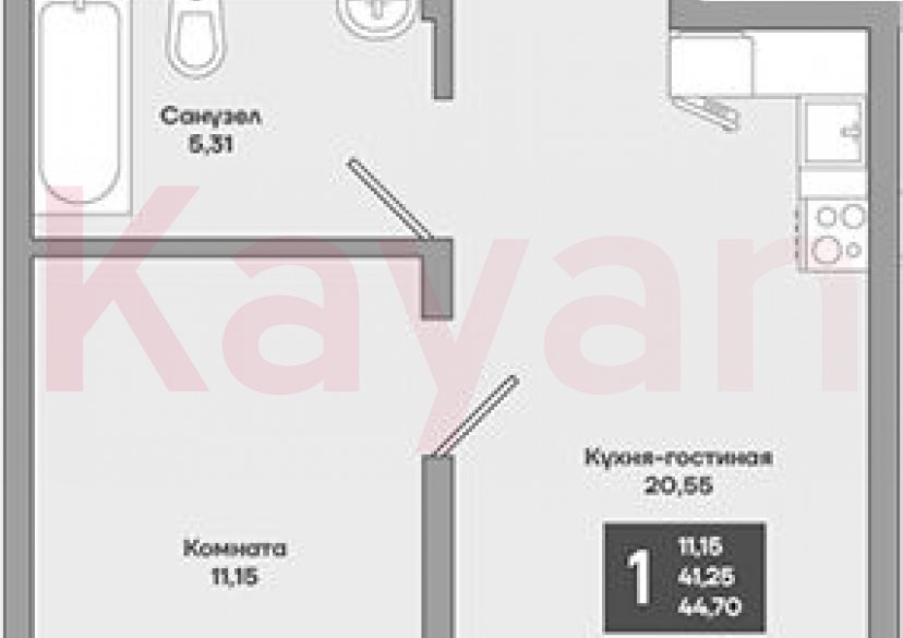 Продажа 1-комн. квартиры, 41.25 кв.м фото 0