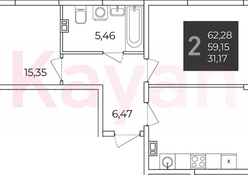 Продажа 2-комн. квартиры, 59.15 кв.м фото 0