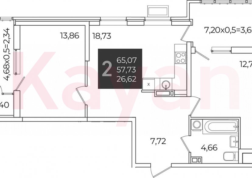 Продажа 2-комн. квартиры, 57.73 кв.м фото 0