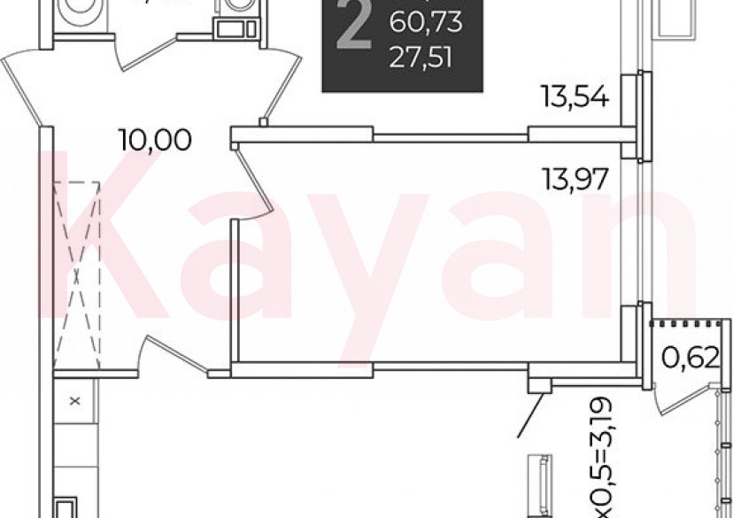 Продажа 2-комн. квартиры, 60.73 кв.м фото 0