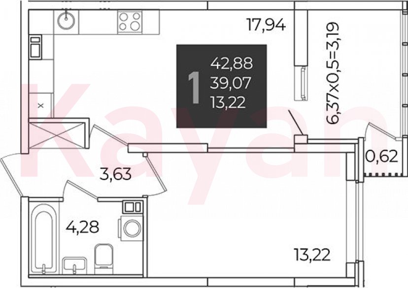 Продажа 1-комн. квартиры, 39.07 кв.м фото 0