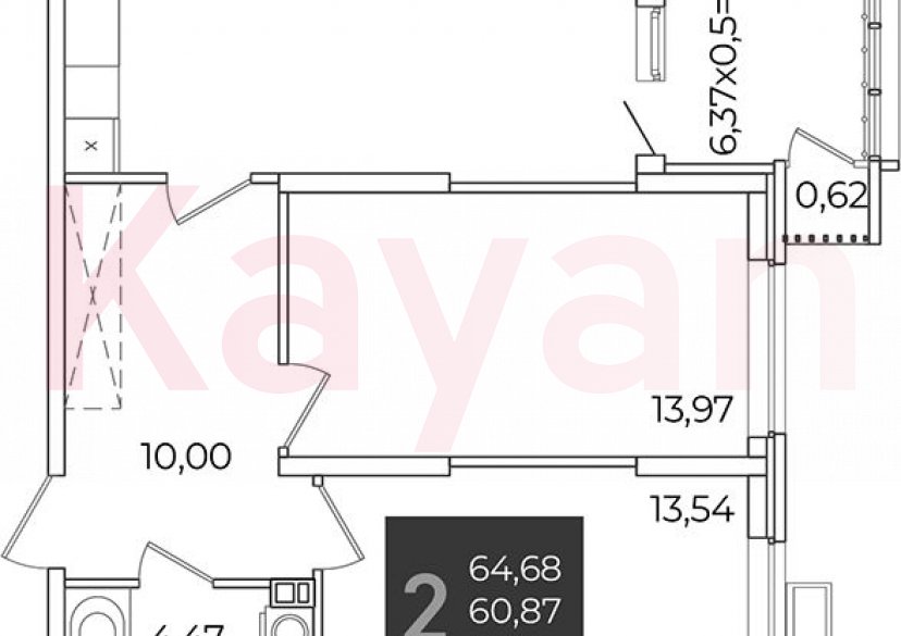 Продажа 2-комн. квартиры, 60.87 кв.м фото 0