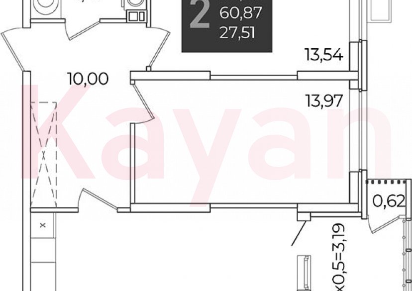 Продажа 2-комн. квартиры, 60.87 кв.м фото 0