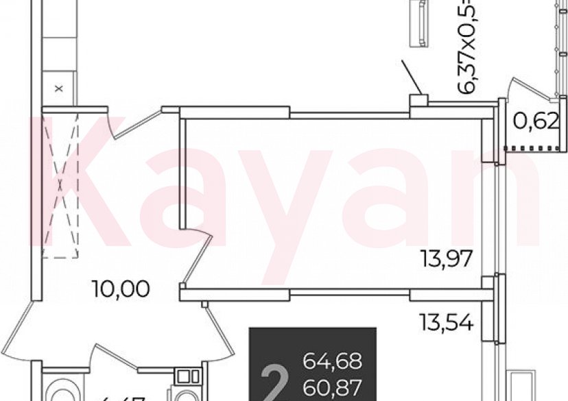 Продажа 2-комн. квартиры, 60.87 кв.м фото 0