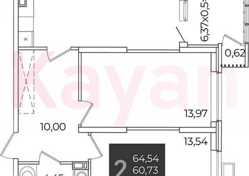 Продажа 2-комн. квартиры, 60.73 кв.м фото 0