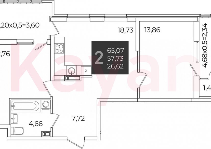 Продажа 2-комн. квартиры, 57.73 кв.м фото 0