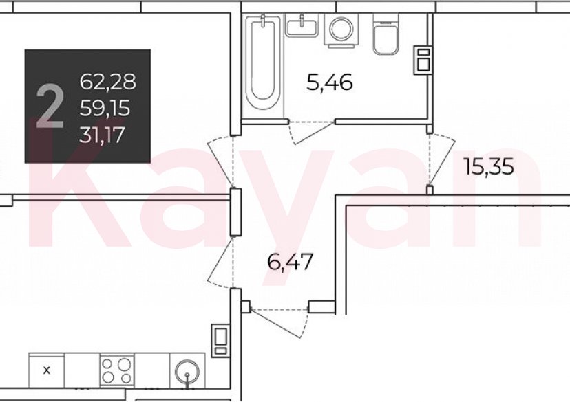 Продажа 2-комн. квартиры, 59.15 кв.м фото 0