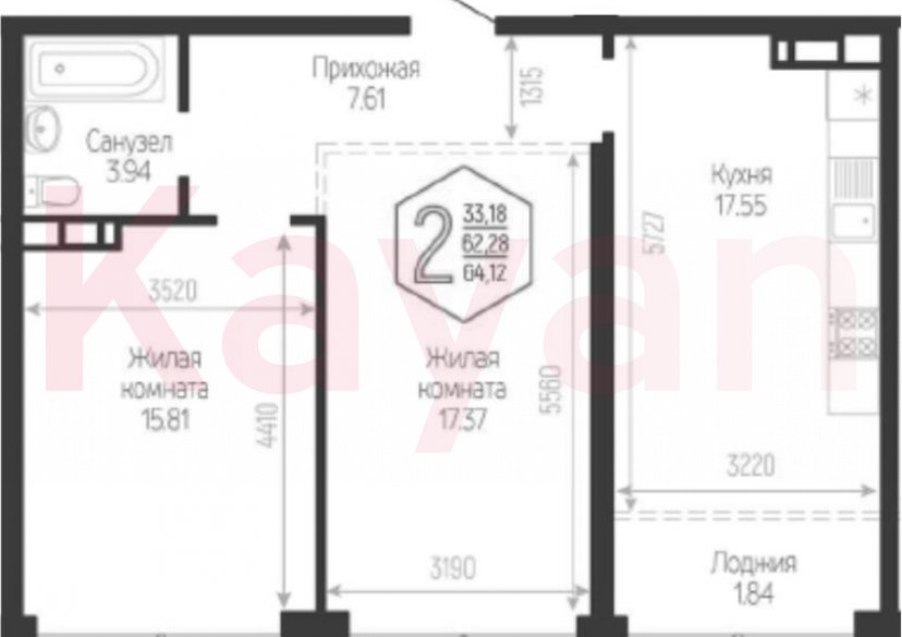 Продажа 2-комн. квартиры, 62.28 кв.м фото 0