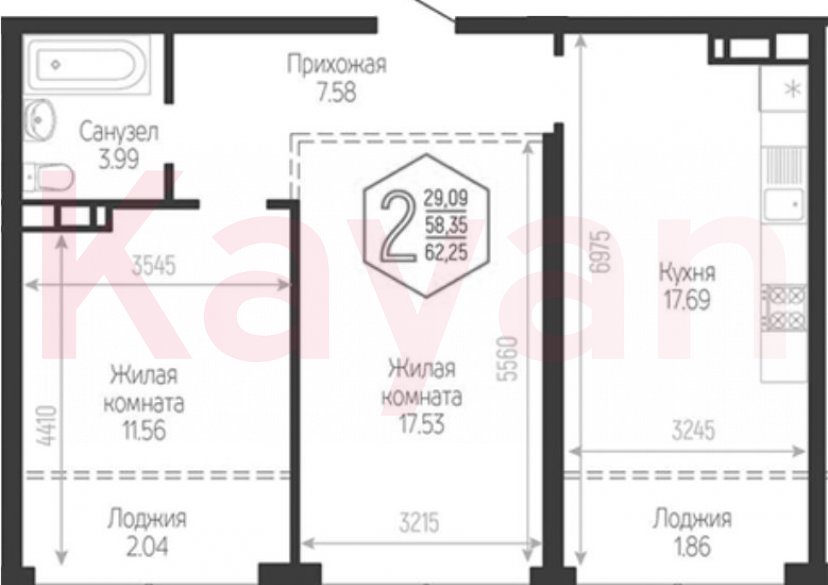 Продажа 2-комн. квартиры, 58.35 кв.м фото 0