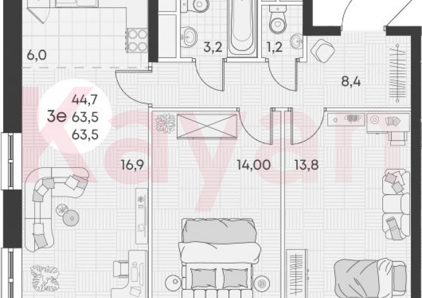 Продажа 3-комн. квартиры, 63.5 кв.м фото 0