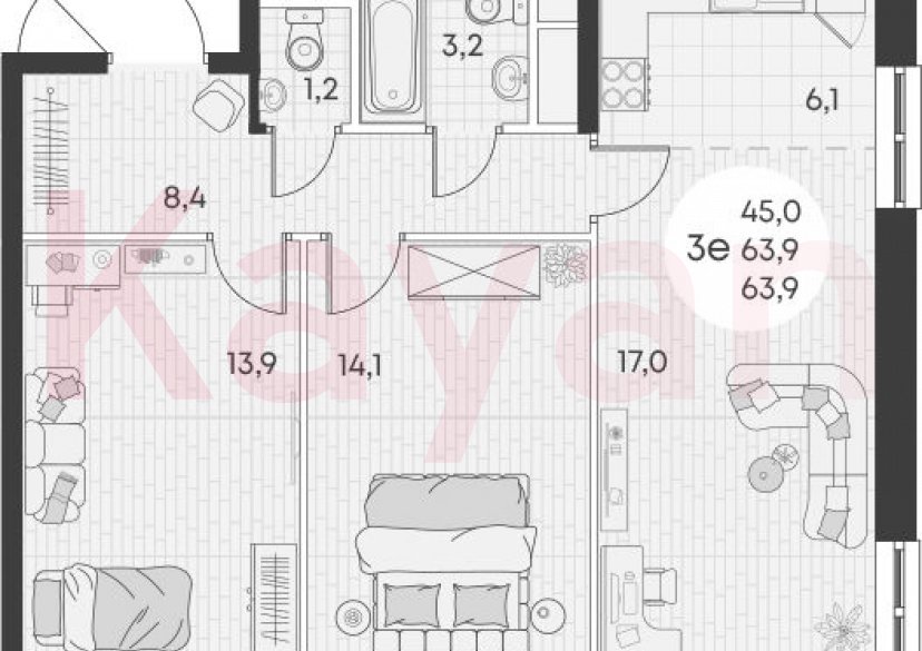 Продажа 3-комн. квартиры, 63.9 кв.м фото 0