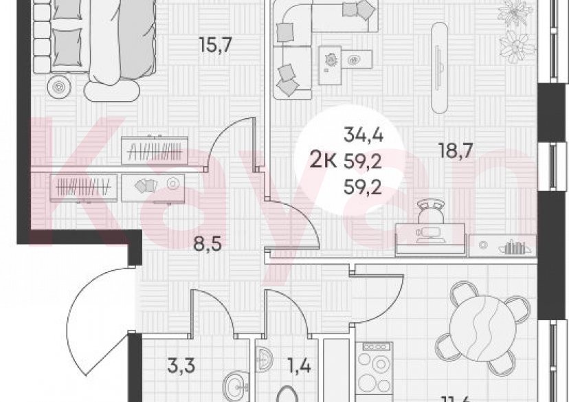 Продажа 2-комн. квартиры, 59.2 кв.м фото 0