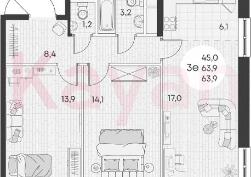 Продажа 3-комн. квартиры, 63.9 кв.м фото 0